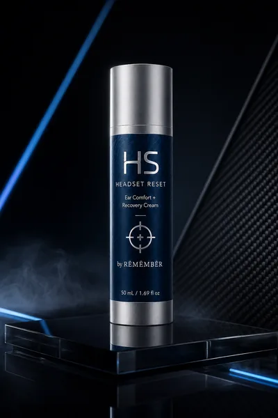 HS Headset Reset packaging in a carbon fibre studio still life