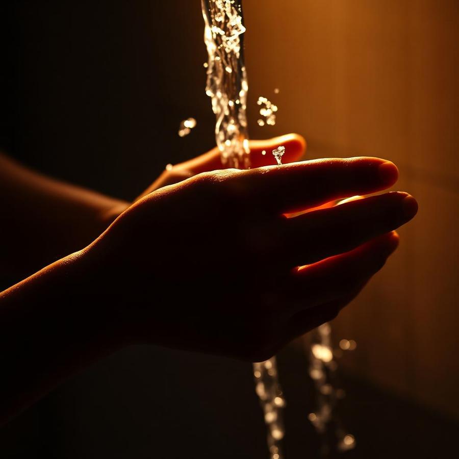 Hands being gently rinsed in warm water