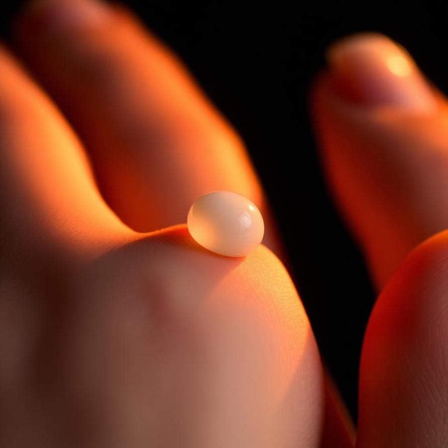A pearl-sized amount of RĒMĒMBĒR renewal cream on fingertips