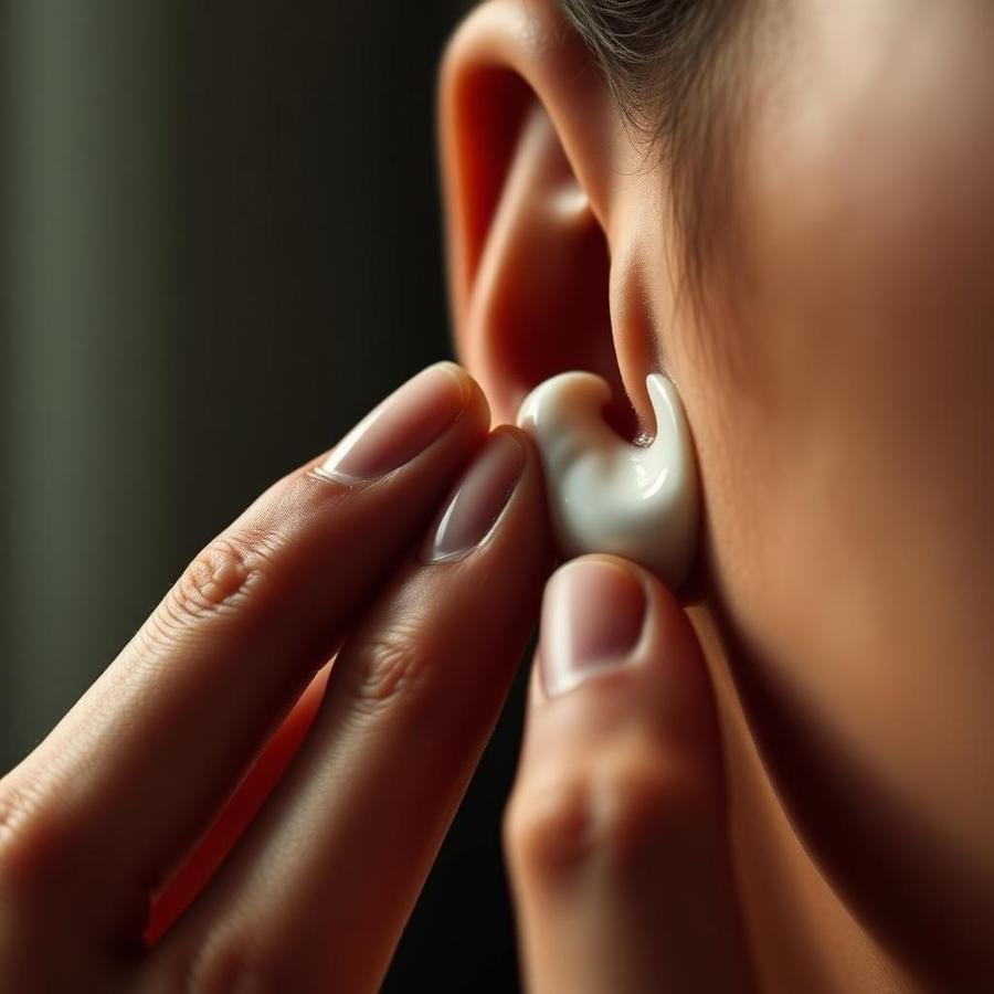 Fingertips gently massaging cream around the top of the ear